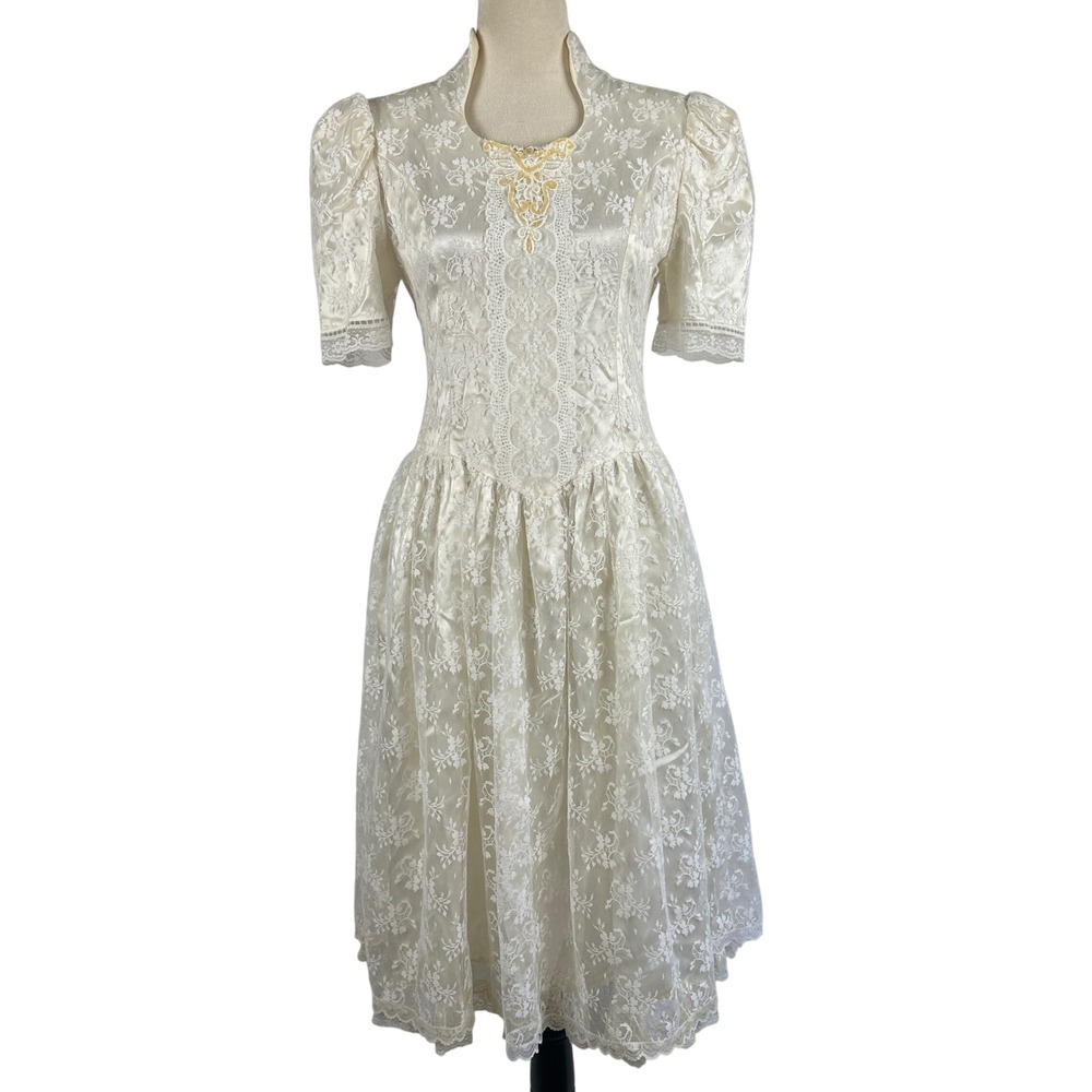 Vintage 90's Jessica McClintock Gunne Sax Formal‎ Dress IvoryLaceWedding Size 12